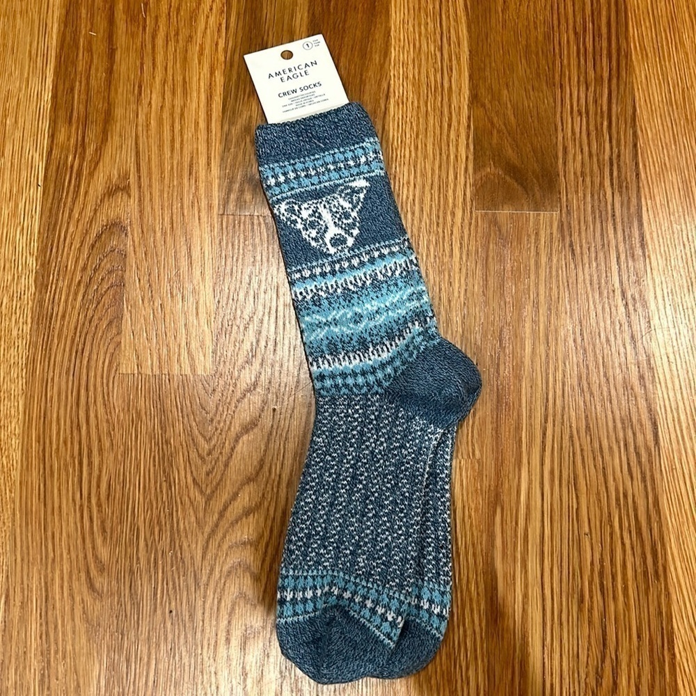 American Eagle crew socks blue white one size dog sock cotton new with tags